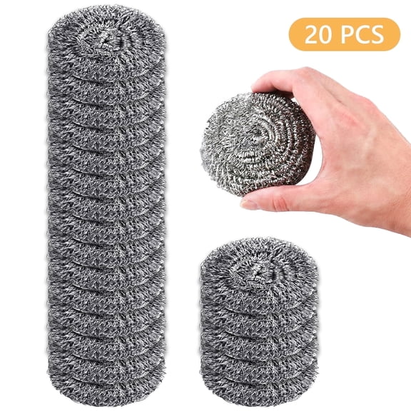 Hengbo  20 Pcs  Stainless Steel Scouring Pads Brush Ball Scouring Stainless Scourer Steel Wool Scrubber Flexible Multipurpose  Reusable Silver
