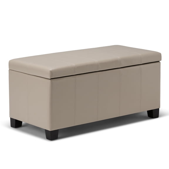Dover 36 inch Wide Contemporary Storage Ottoman Bench in Satin Cream Vegan Leather