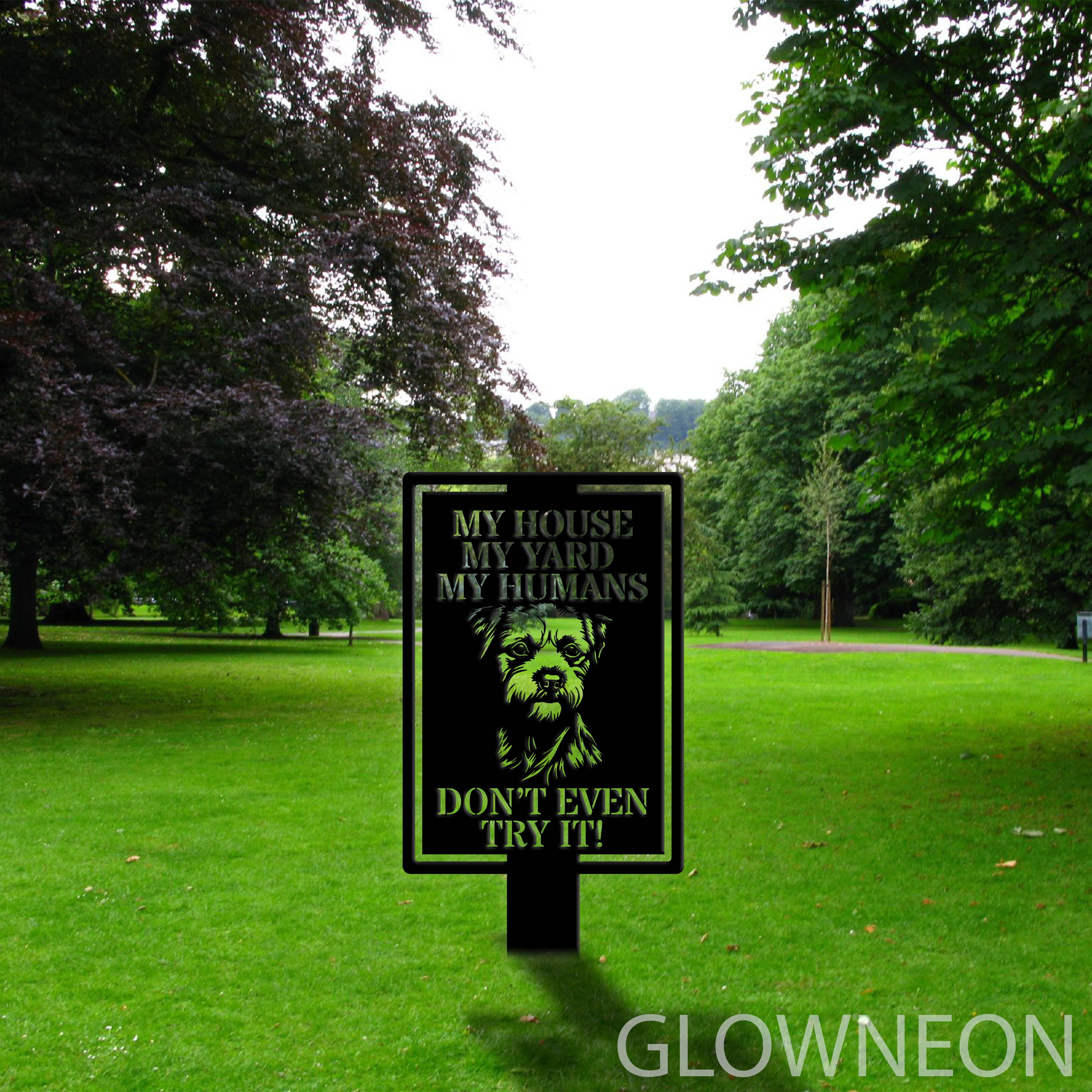 Glowneon Border Terrier Dog Metal Sign, Warning Dog Metal Yard Stake