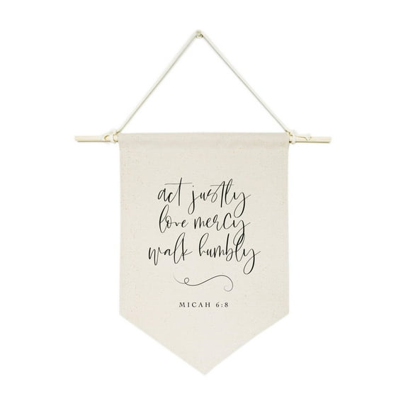 Act Justly Love Mercy Walk Humbly, Micah 6:8 Cotton Canvas Scripture, Bible Hanging Wall Banner