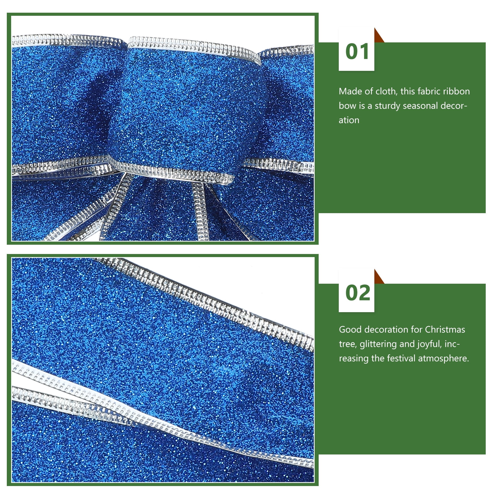 BERTDOMD 10 pcs /Pack Glittering Fabric Christmas Ribbon Bow Gift Knot Ribbon Ornaments for Christmas Tree Presents Decoration(Blue)