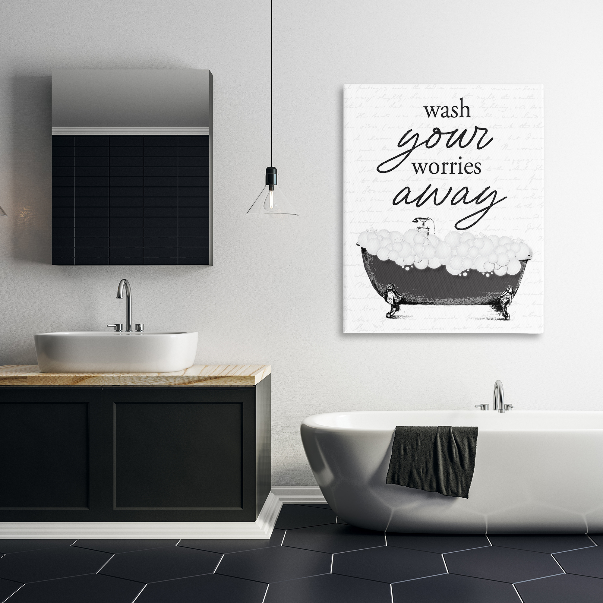 Bubble Bath Wash Worries Canvas Wall Art, design by Lettered and Lined
