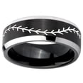 thumbnail image 2 of Tungsten Baseball 8mm Brushed Black 2 Tone Beveled Edges Men Ring, 2 of 2