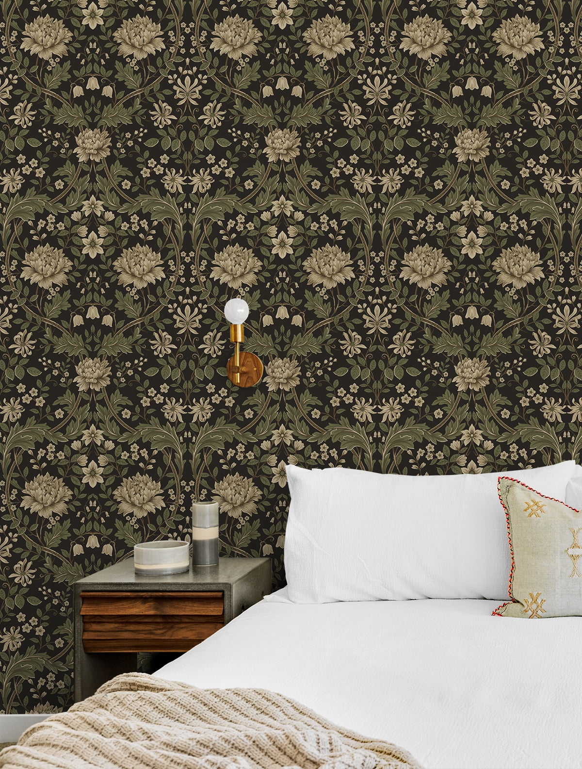 Seabrook Designs Brown & Sage Honeysuckle Floral Prepasted Wallpaper - 20.9 in. W x 33 ft. L Roll