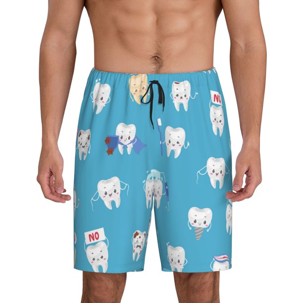 Fotbe Cute Healthy Teeth Pantalones Cortos de Pijama para Hombre, Ropa de Dormir, Pantalones de Pijama Cortos para Hombre-Large