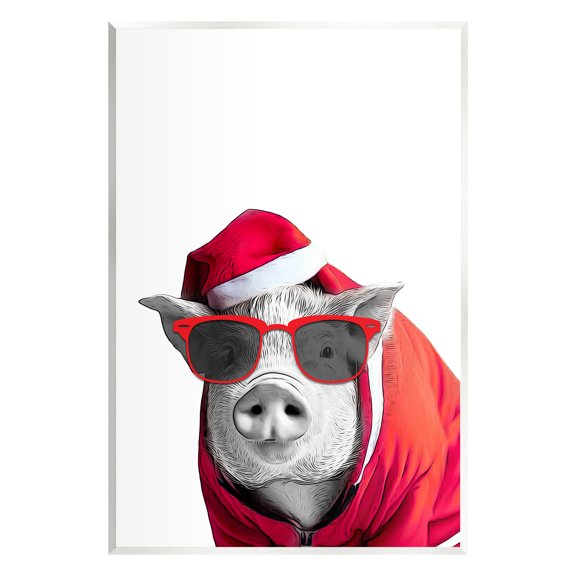 Stupell Industries Pig in Holiday Clothes Holiday Painting Unframed Art Print Wall Art, 13 x 19