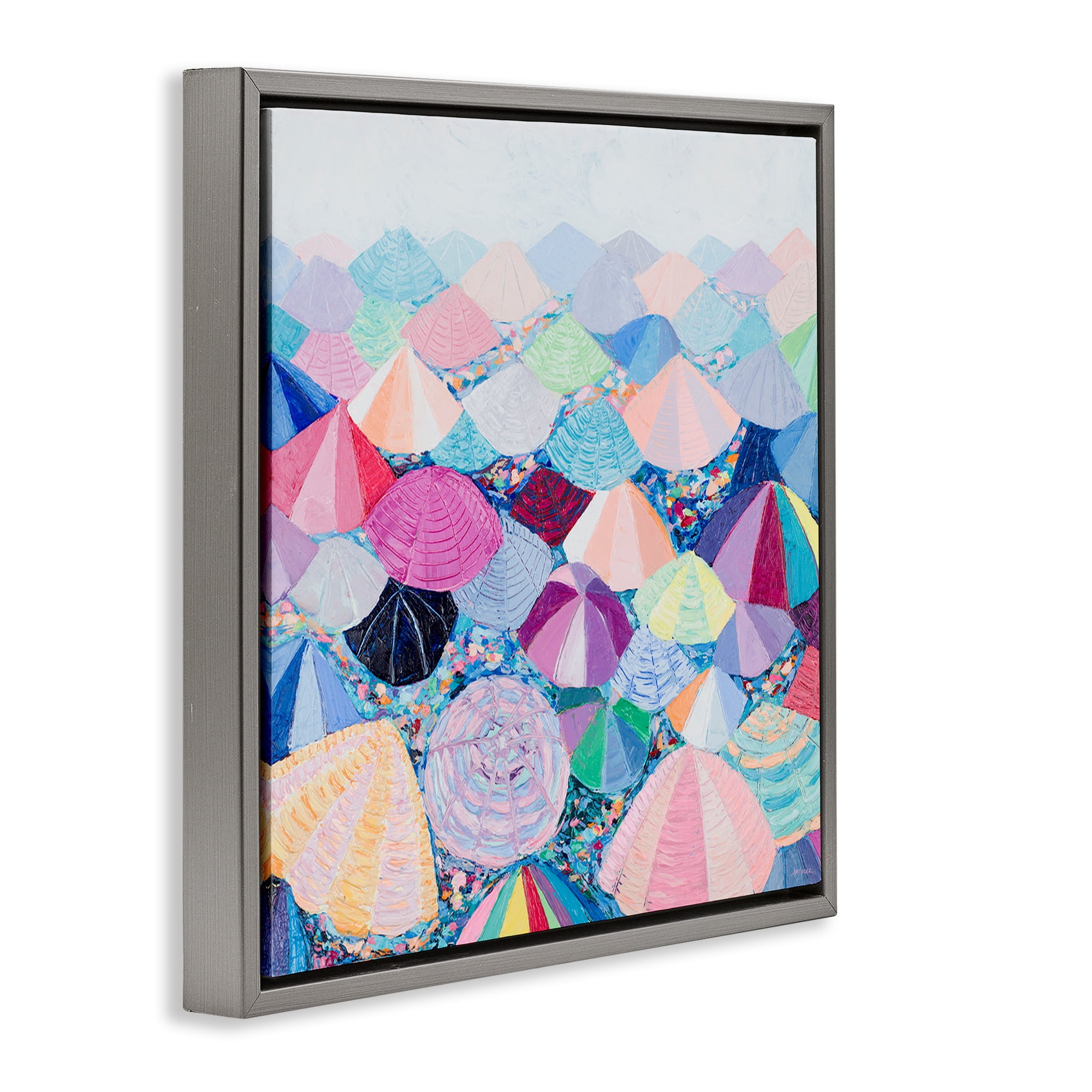 Stupell Industries Pastel Umbrella Nation Abstract Painting Gray Floater Framed Canvas Art Print Wall Art, 25 x 25