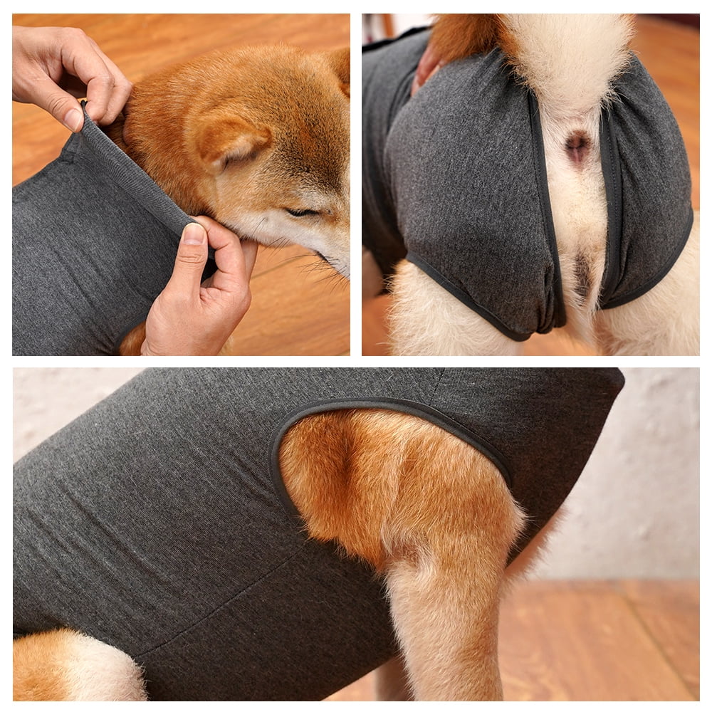 Dotoner Dog Recovery Suit Abdominal Wound Puppy Surgical Clothes Post-Operative Vest Pet After Surgery Wear Substitute E-Collar & Cone(3XL,Grey)