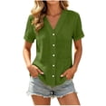 thumbnail image 3 of cocolona Womens Summer Linen Tops Dressy Casual Trendy Blouses Short Sleeve V-Neck Button Shirts with Pockets, 3 of 4
