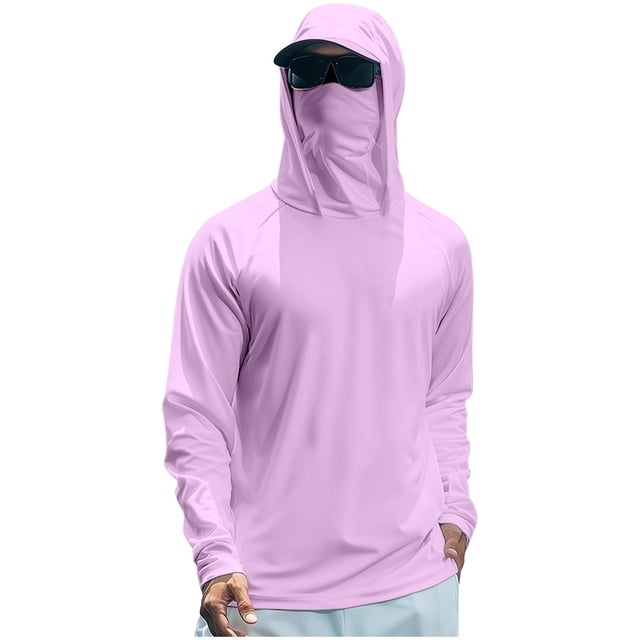 Sun Protection Suit for Men, Long Sleeve Hooded Shirt with Patchwork, Quick Dry Cool Pullover Top