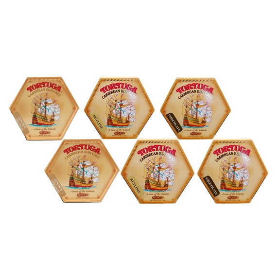 Tortuga Caribbean Rum Cake 4 oz Golden Original, Key Lime, Chocolate 6 PACK
