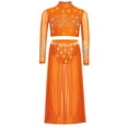thumbnail image 4 of TiaoBug Modern Dance Dress for Girls Shiny Rhinestone Long Sleeve Crop Top with Skirt Lyrical Dance Outfits Orange 16, 4 of 6