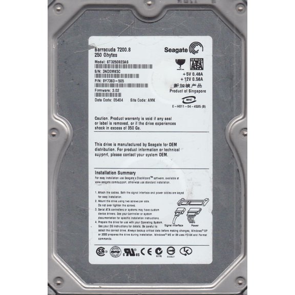 ST3250823AS, 3ND, AMK, PN 9Y7383-505, FW 3.02, Seagate 250GB SATA 3.5 Hard Drive