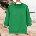 thumbnail image 4 of Posijego Womens 3/4 Sleeve Sweatshirt Fall Winter Crewneck Pullover Tops Solid Color Lightweight Casual Sweatshirts, 4 of 5
