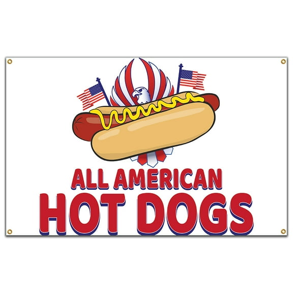 SignMission B-60 All American Hot Dogs19 60 in. All American Hot Dogs Banner with Concession Stand Food Truck Single Sided