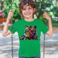 thumbnail image 3 of Tee Hunt Dean Russo Colorful Siberian Tiger Youth T-Shirt Wild Big Cat Kids, Green, Medium, 3 of 5
