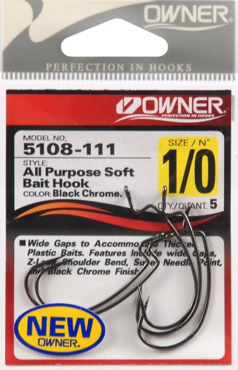 Owner 5108-111 All Purpose Soft Bait Hook 5 per Pack Size 1/0 Fishing Hook  