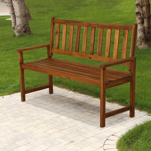 Outdoor Garden Wooden Bench,2-Person Garden Bench with Back and armrest, Acacia Wood Outdoor Bench Weatherproof for Patio,Front Porch,Park,Backyard,Wide Slatted Seat,Hold up to 705 LBS
