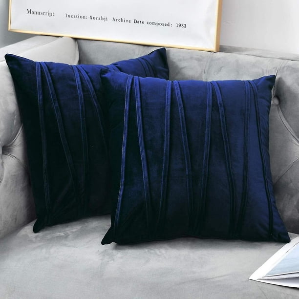 Funda de almohada de terciopelo YONGSHENG 2 piezas azul marino 20 x 20 pulgadas