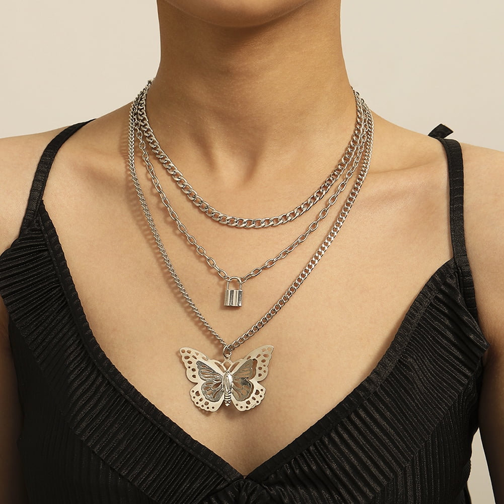 Download Chinaterast Chinaterast Multi Layer Necklace Women Hollow Out Butterfly Lock Choker Pendant Jewelry Walmart Com Walmart Com