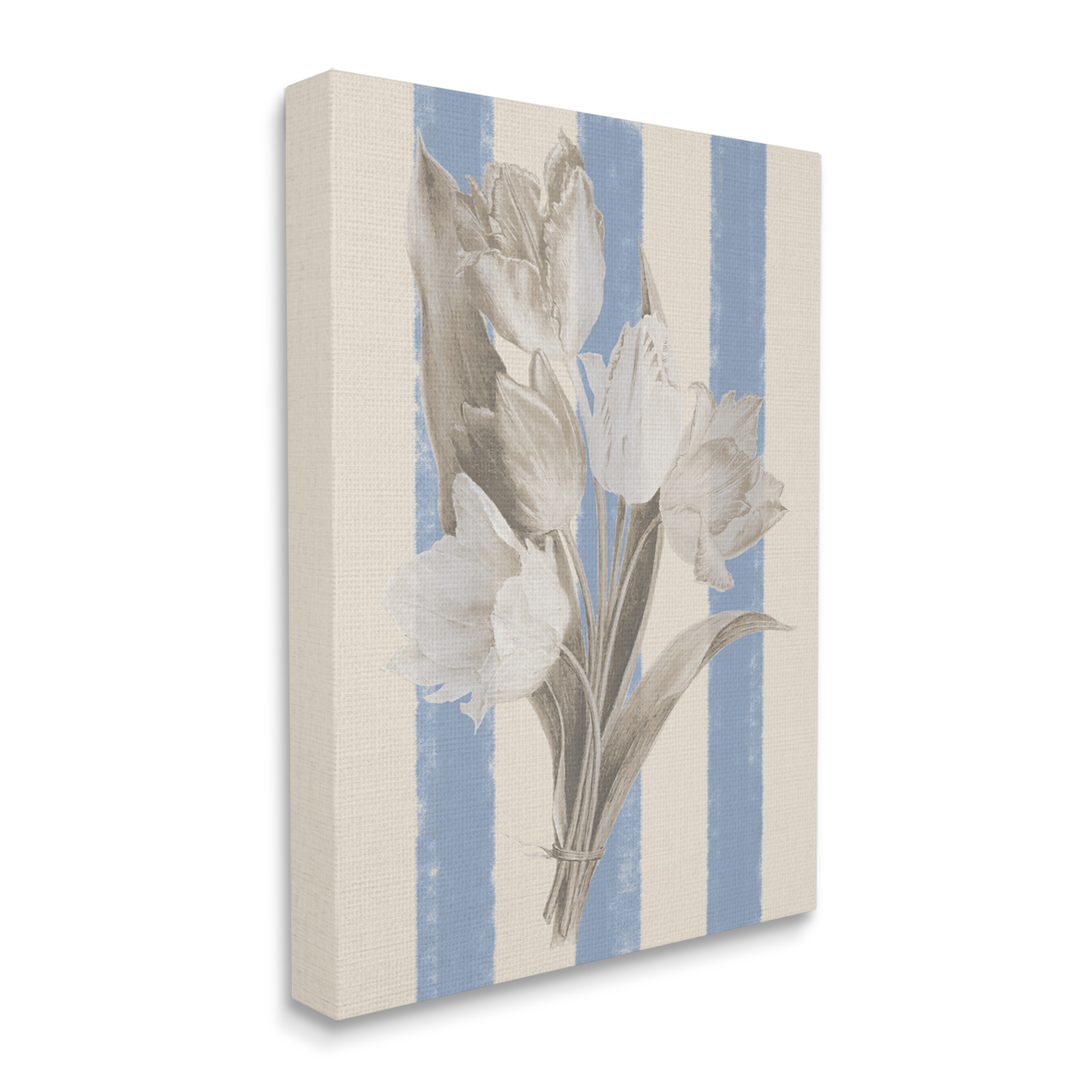 Stupell Industries Tulip Bundle on Stripes Botanical & Floral Painting Gallery Wrapped Canvas Art Print Wall Art, 16 x 20