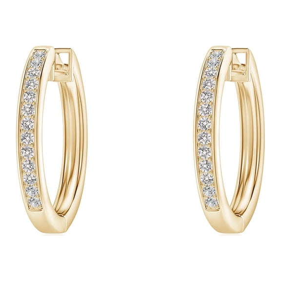 ANGARA Natural Diamond Hinged Hoop Earrings in 14K Yellow Gold for Women (Size-0.9mm| Color-I-J| Clarity-I1-I2) | April Birthstone, Anniversary, Jewelry Gift for Women | Natural Diamond Earrings