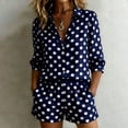 thumbnail image 2 of Polka Dot Two Piece Set for Women, Long Sleeve Button Down Shirt & Elastic Waist Shorts - Casual Summer Vacation Outfit with Pockets Navy L, 2 of 5