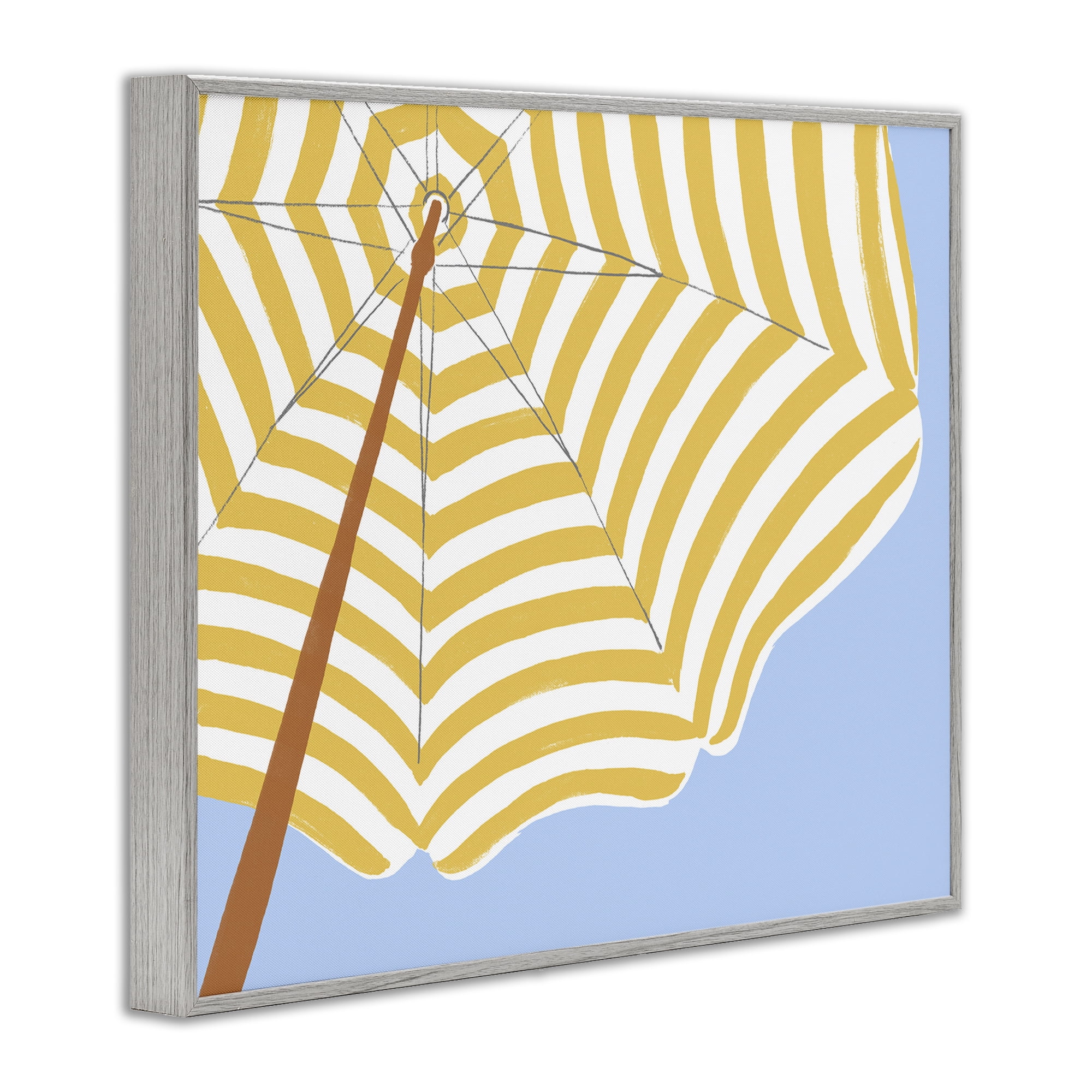 Stupell Industries Yellow & White Umbrella Coastal Painting Gray Framed Art Print Wall Art, 30 x 24