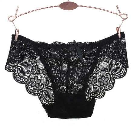 WTXUE Intimates | Lingerie Women Briefs Lace Low-Waist Bownot Thong | 1 Piece Black XL