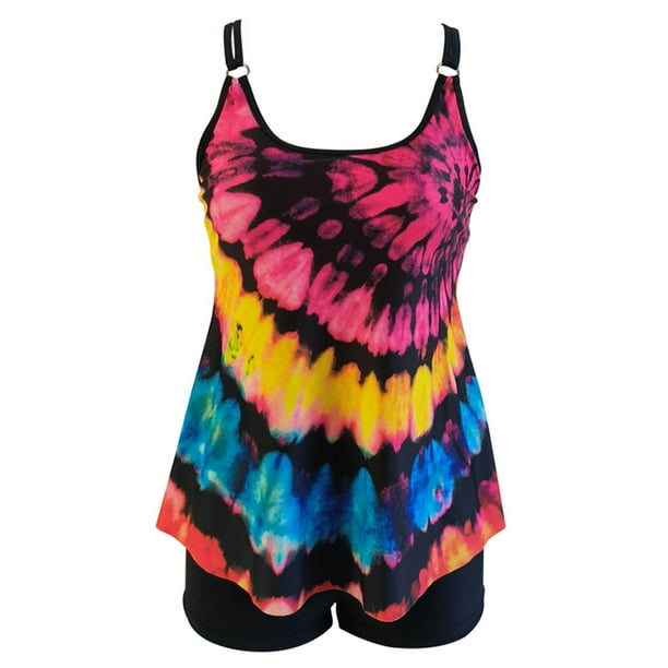 Owordtank Women's Tankini Swimsuits 2 Piece Ladies Floral Print Bathing Suit Sets Pink S