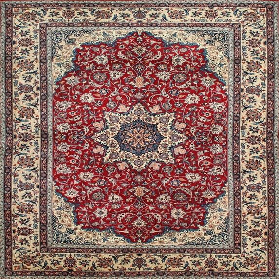 Ahgly Company Machine Washable Indoor Square Traditional Light French Beige Brown Area Rugs, 3' Square