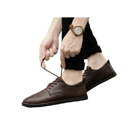 

SIMANLAN Men Flats Comfort Walking Shoe Round Toe Casual Shoes Mens Fashion Sneakers Lace Up Brown 2# 7.5