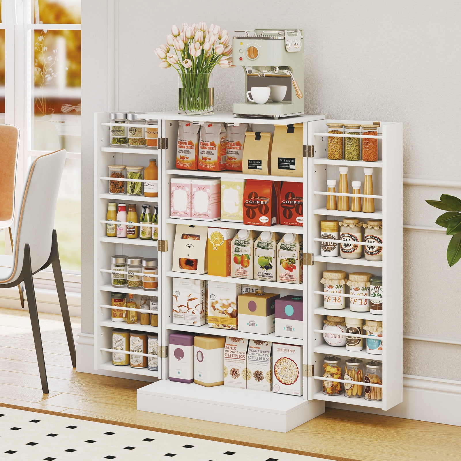 Costway 41'' Farmhouse Kitchen Pantry Storage Cabinet with Doors Adjustable Shelves White