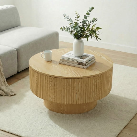 CasaGlajore 29.5" Modern Round Coffee Table with Storage, CenterFluted Coffee Table with Storage, Perfect For Living Room, Offices