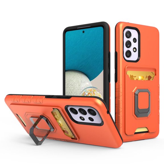 for Galaxy A53 5G 6.5" 2022 Case, Premium Soft TPU & Hard PC Case with Card Slot Ring Kickstand & Car Mount Shockproof Protective Case for A53 5G Ladies Women Men, Orange