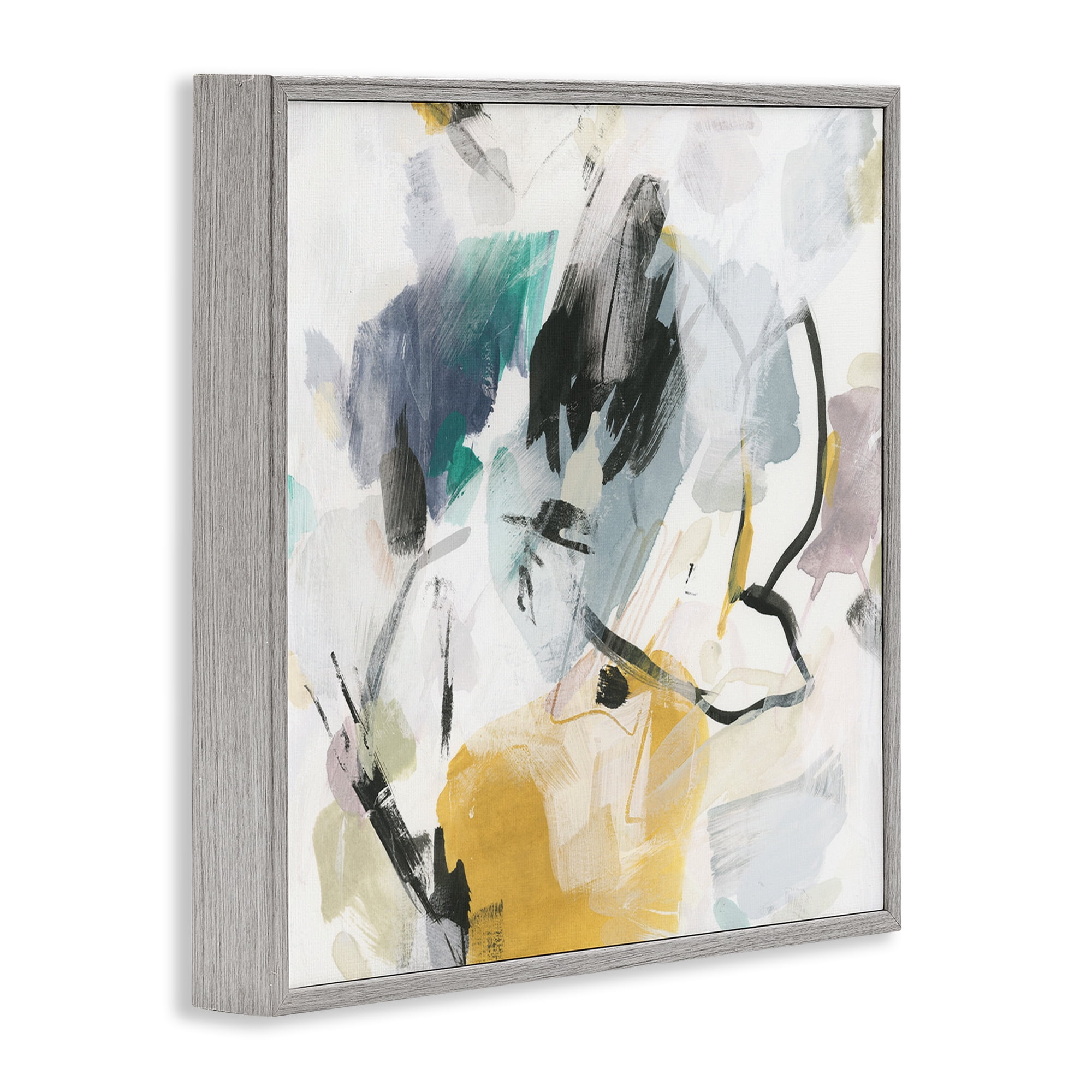Stupell Industries Chaotic Abstract Yellow Accent Abstract Painting Gray Framed Art Print Wall Art, 12 x 12
