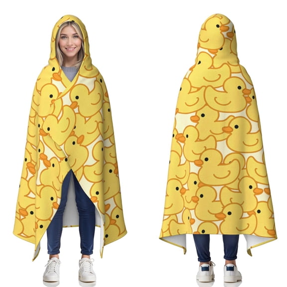 Cute Rubber Duck Wearable Blanket Hoodies for Women Men Adults Duck Lovers Cozy Plush Cartoon Rubber Ducks Hooded Blankets for Bedding Office Decor Birthday Gifts 50X60 Inch