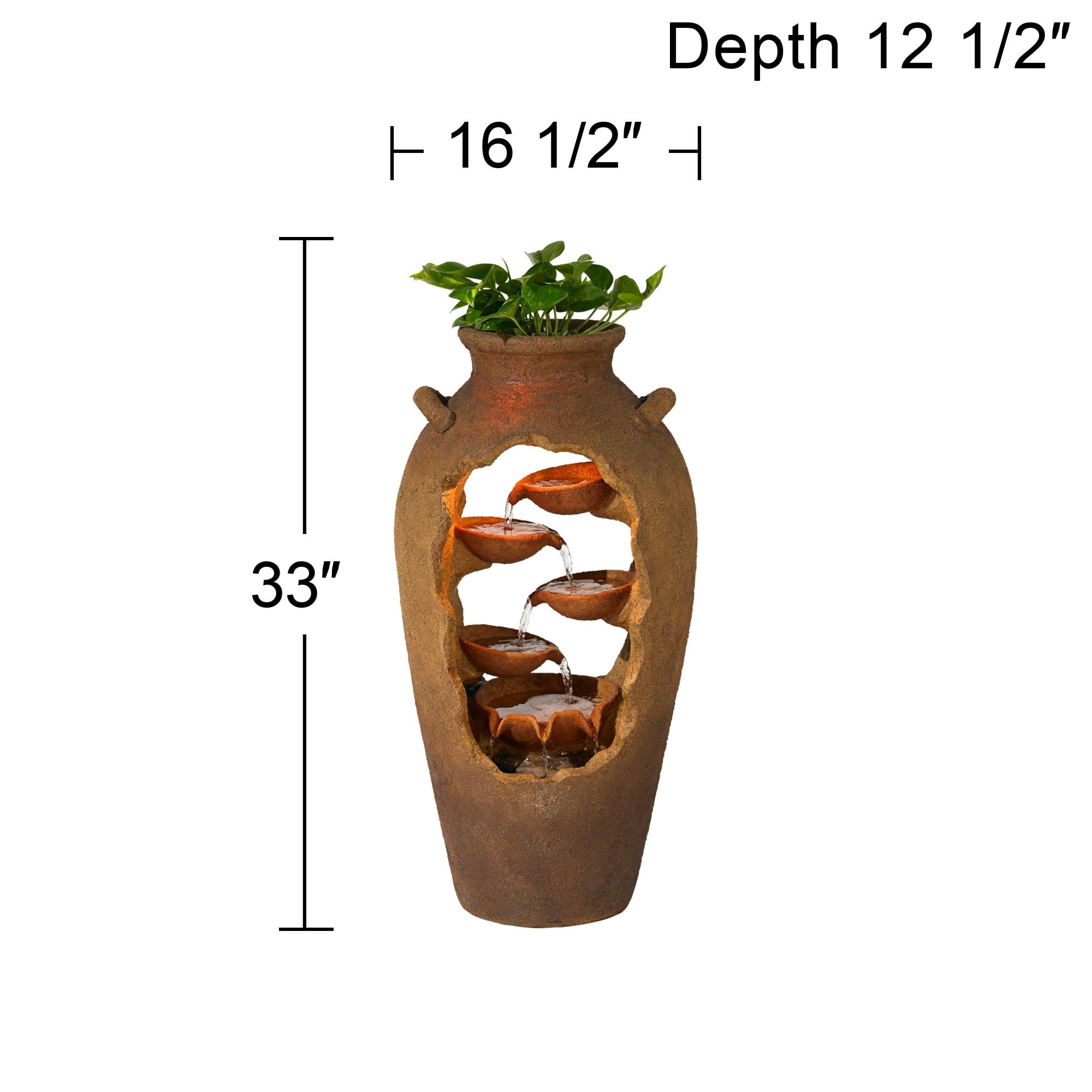 Nathan Cascade 33" High Large Rustic Outdoor Decor Faux Stone Floor Fountain with Light LED Urn with Planter