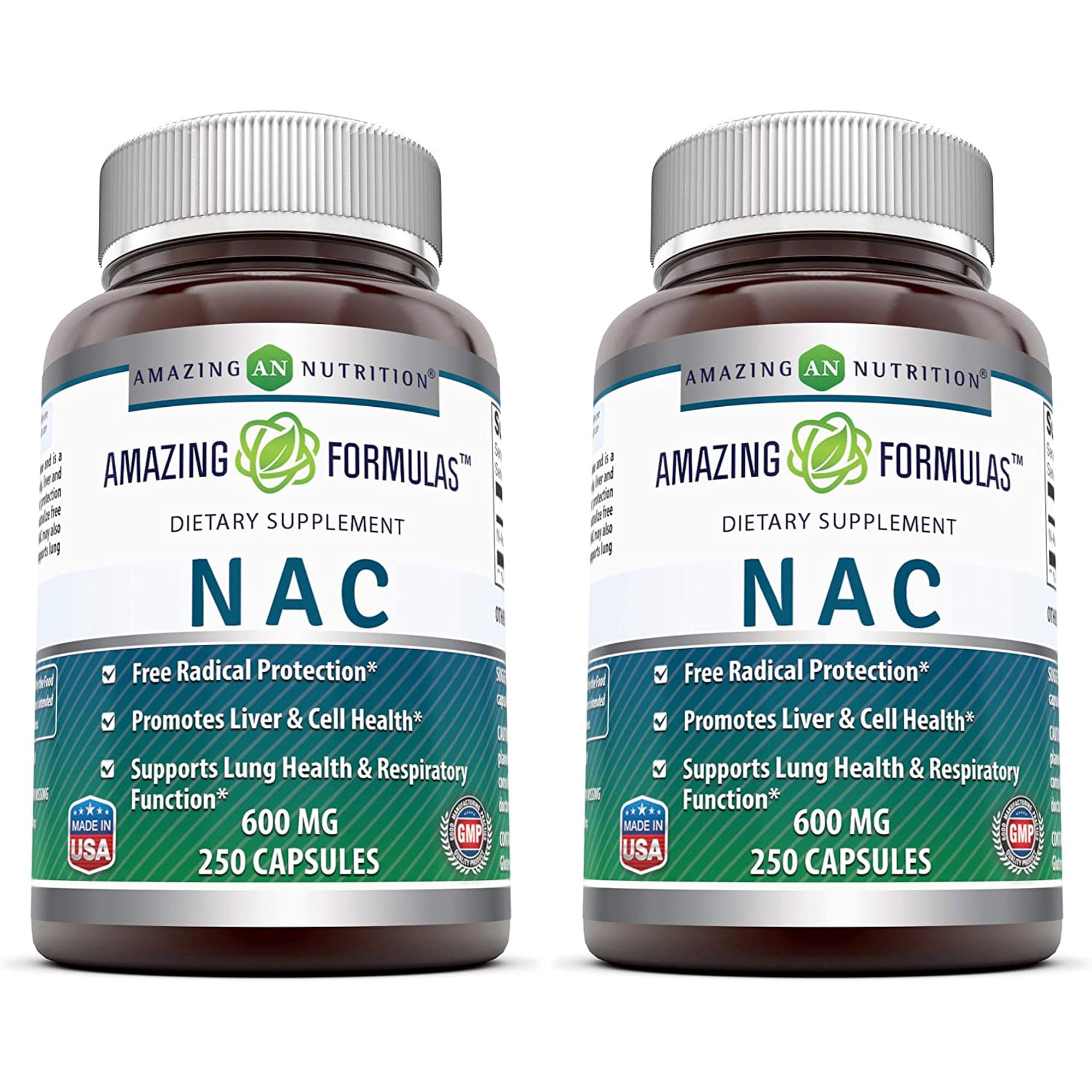 Amazing Formulas NAC (N-Acetyl Cysteine) 1200mg Per Serving 250 Capsules Supplement | Non-GMO | Gluten Free | Made in USA | Pack of 2