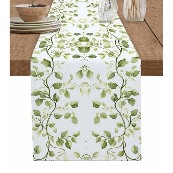 Hokiten Table Runners 70 Inches Long Dress Scarves, Summer Plants Farmhouse Coffee/Dining/Kitchen Table Decor, Holiday Table Runner, Green Leaves Pastoral Retro Garden 13x70 Inch