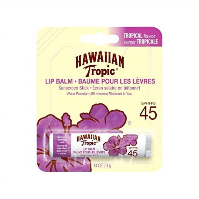 hawaiian tropic lip balm stick sunscreen, spf 45+, tropical 0.14 oz
