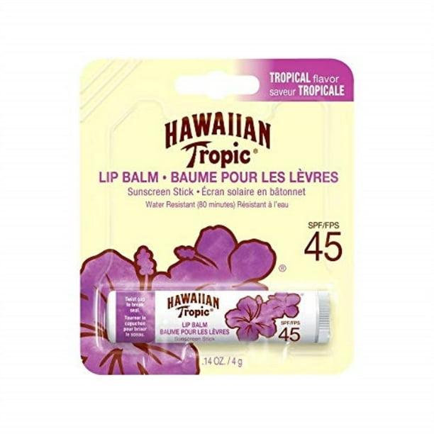 hawaiian tropic lip balm stick sunscreen, spf 45+, tropical 0.14 oz