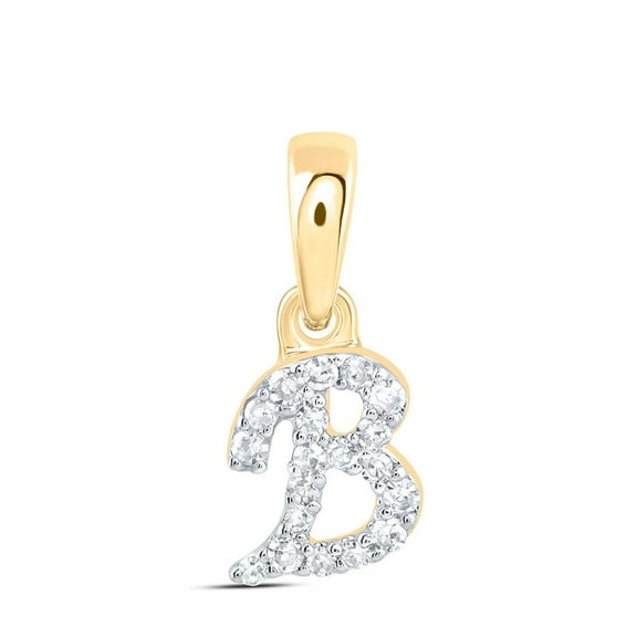 10K Yellow Gold Real Diamond Women's Block Font Initial B Mini Pendant 1/20 CT