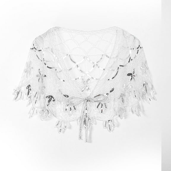 Christmas Deals Xysaqa Women's 1920s Sequin Beaded Shawl Wraps Bridal Shawl Bolero Flapper Cover Up Cape for Evening Dress Wedding Party White