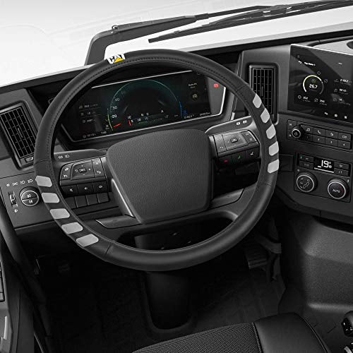 Cat UltraSport Faux Black Leather Semi Truck Steering Wheel Cover
