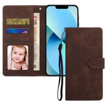Wallet Case for iPhone 13 Mini, Premium PU Leather Soft TPU Shockproof Magnetic Flip Case with Kickstand Card Slots Cash Holder Wrist Strap Folio Phone Cover for iPhone 13 Mini 5.4 Inch,Coffee