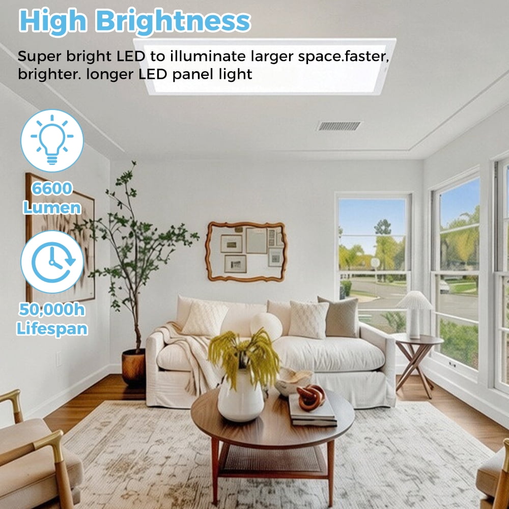 6 Pack 2x4 LED Flat Panel Light 5 Color Temperature 5 Power Adjustable 0-10V Dimming 7700 Lumens 120-277V Commercial Home Ceiling Light