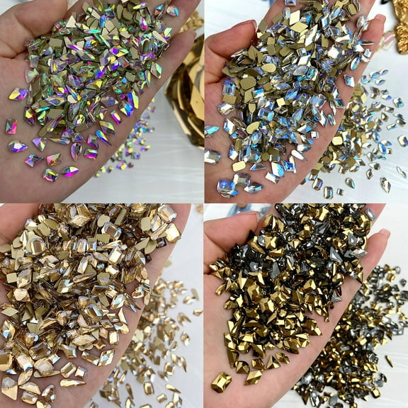 Meidiya 50Pcs/Bag Nail Art Rhinestone 3D Geometric Shaped Glitter Nail Art Aurora Rhinestones Multi-shape Nail Crystal Crafts Shiny Nail Art Decoration