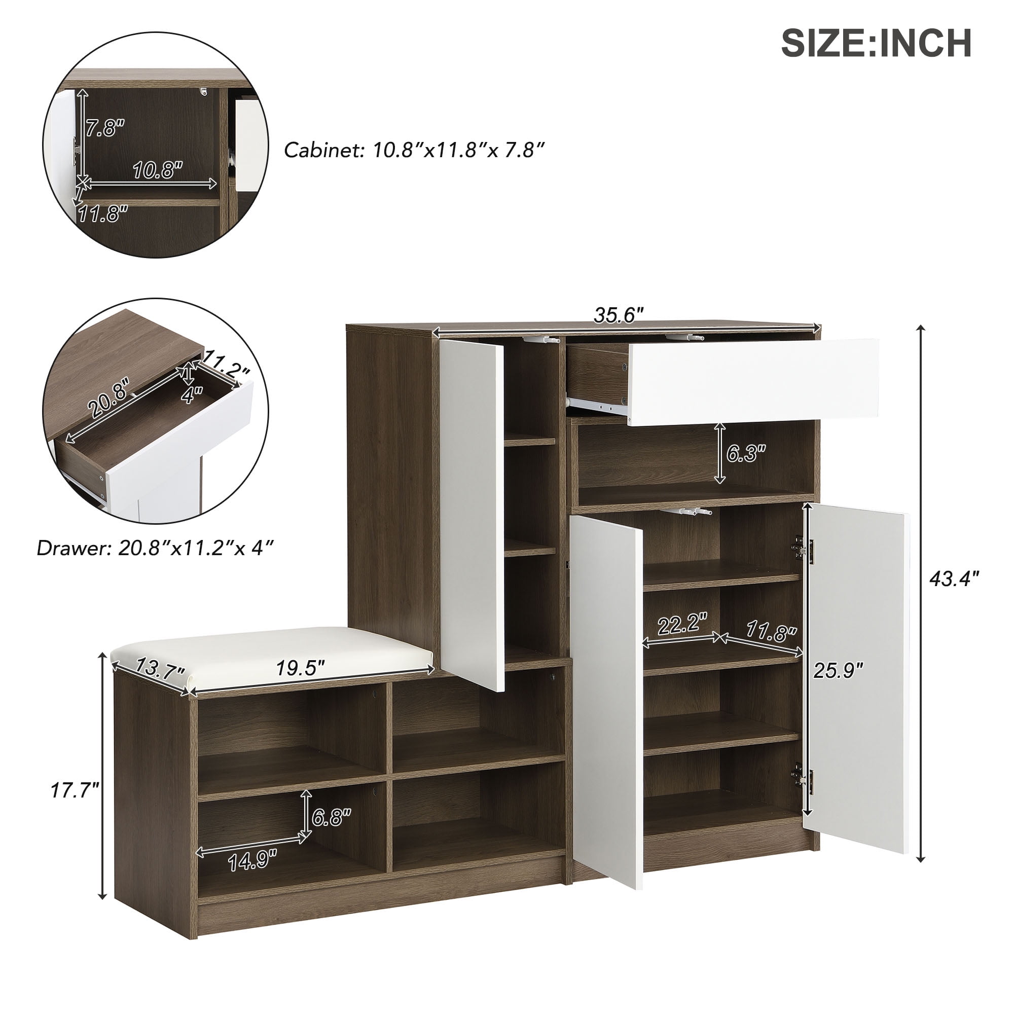 Aukfa Modern 2-in-1 Shoe Storage Bench Shoe Cabinets for Entryway ,Shoe Rack with Padded Seat - White