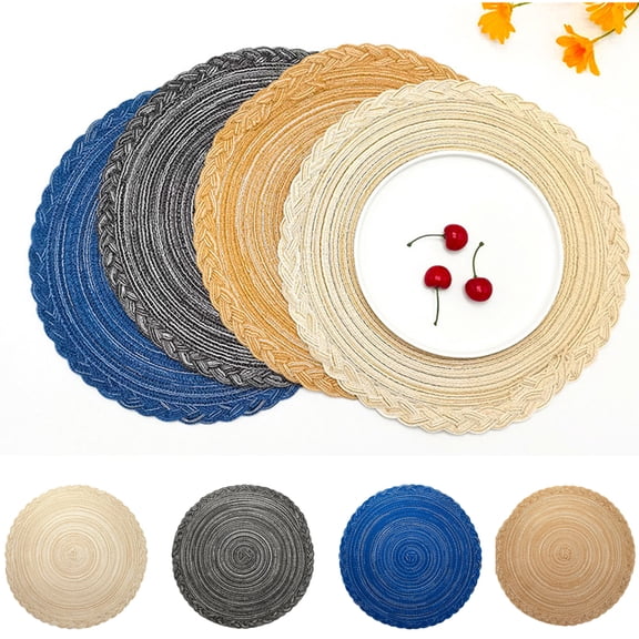 Happy date 3Packs Braided Placemats, Round Placemat Heat-Resistant Stain Resistant Anti-Skid Washable Polyproplene Table Mats Placemat Round Table Mats for Dining Tables